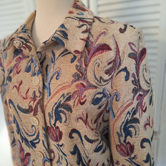 Vtg oscar de la renta floral tapestry blazer coat sz 14 - Picture 8 of 9
